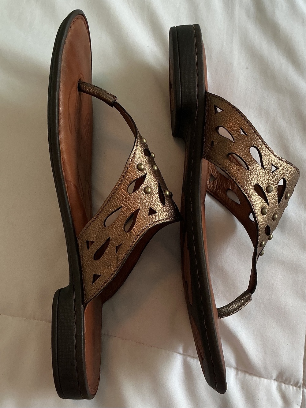 Born (Akala) - Metallic Bronze Cutout Leather Studded Slide Sandals - Picture 3 of 10